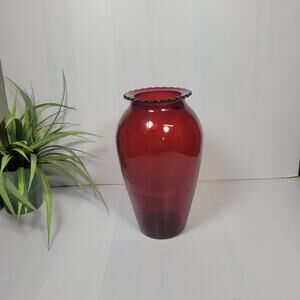 Vintage Ruby Red Glass Flower Vase Anchor Hocking 9"